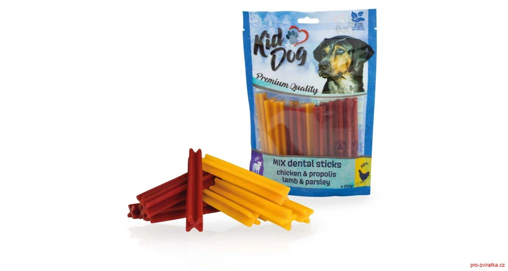 KIDDOG kuře+propolis / jehněčí+petržel MIX dentalní tyčinky 250 g