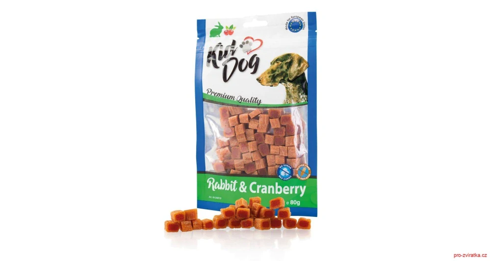 KIDDOG mini kostičky s králíkem a brusinkami 80 g