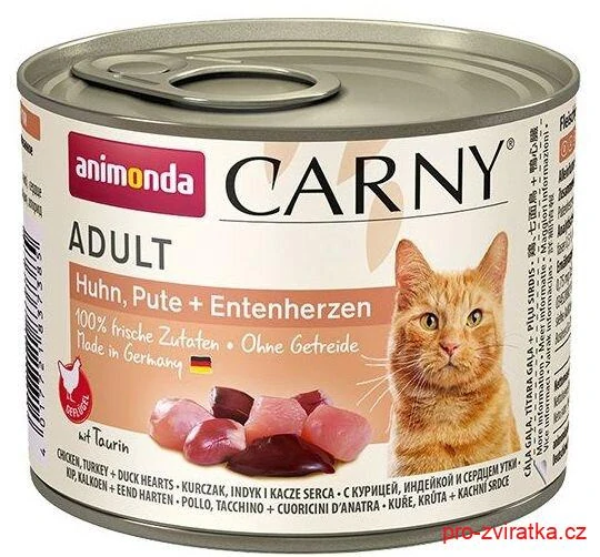 ANIMONDA konzerva CARNY Adult - kuře, krůta+kachní srdce 200g