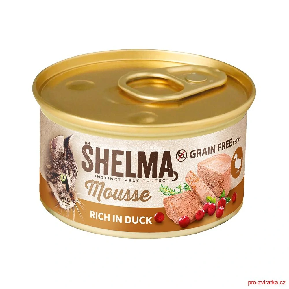 Shelma Cat Mousse kachní, brusinky, tymián GF, konzerva 85 g