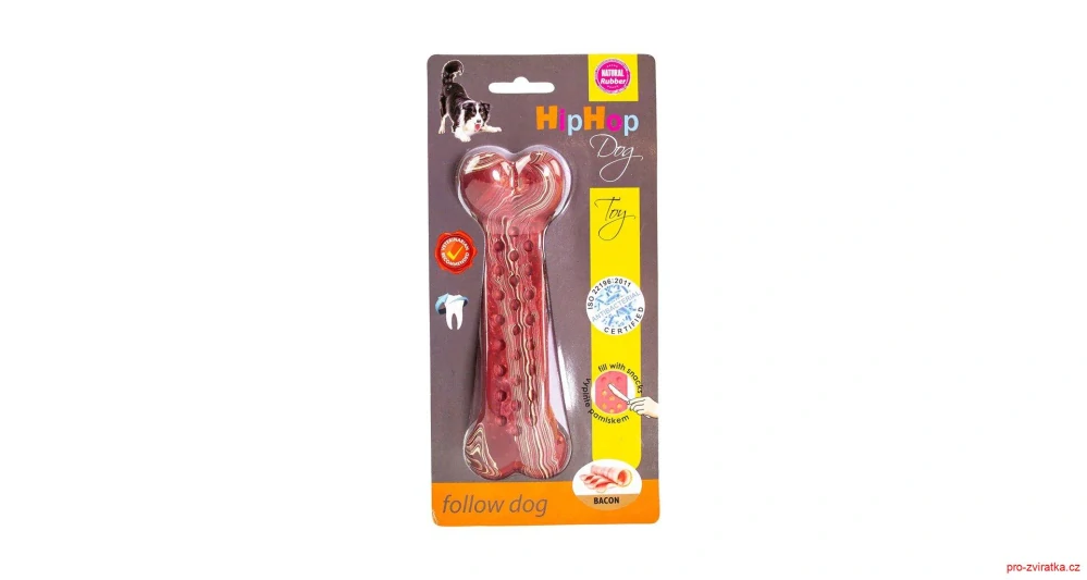Antibakteriální dentální kost s vůní slaniny HipHop přírodní guma 11 cm