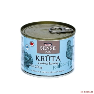 FALCO SENSE Dog krůta a kuřecí kousky svaloviny, konzerva 200 g
